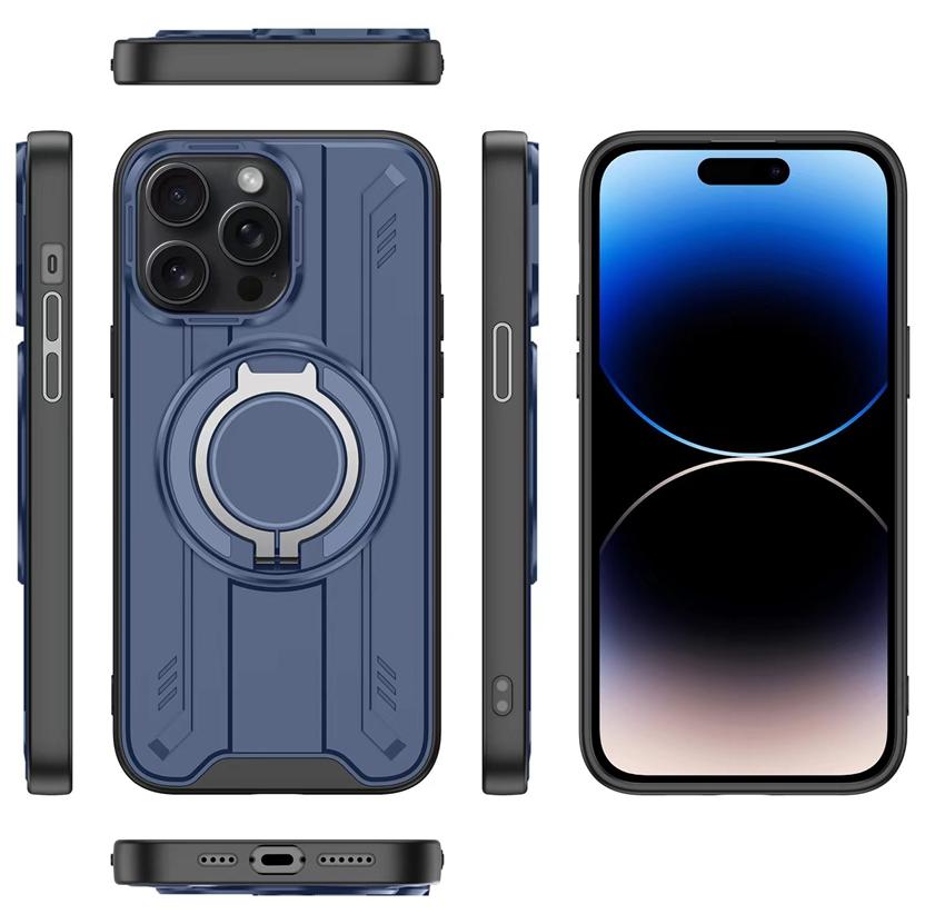 Shockproof Heavy Duty Armor Phone Case with 360° Rotatable Magnetic Metal Ring Stand for iPhone/Samsung Case for Car Holder