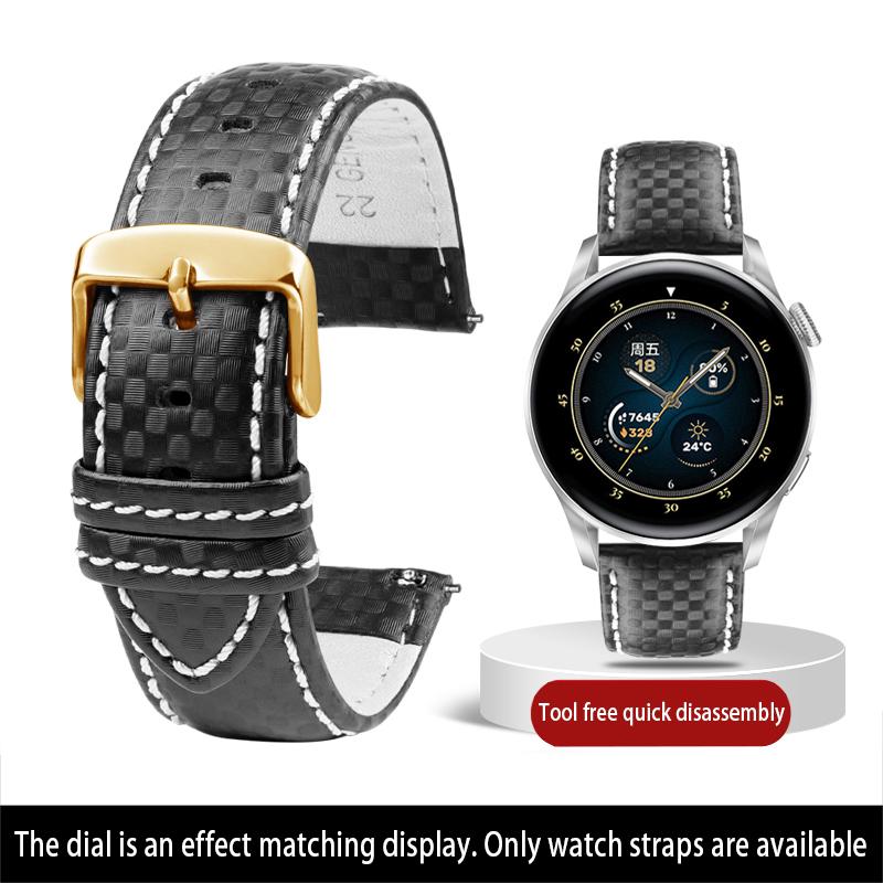 Calfskin strap Bracelet Carbonfiber Grain Watchband 18mm 20mm Red Orange Stitching Watch Band 21mm 22mm 23mm 24mm Watch Strap
