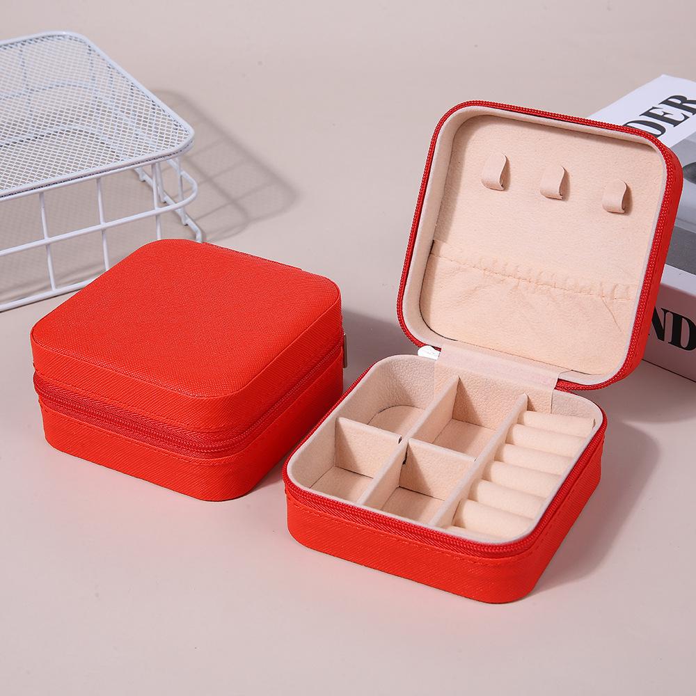 Mini-Schmuckaufbewahrungsbox, Reise-Schmuckschatulle für Ohrringe und Halsketten, kompakte Ringverpackung, Reißverschluss, Clamshell-Schmuckschatulle