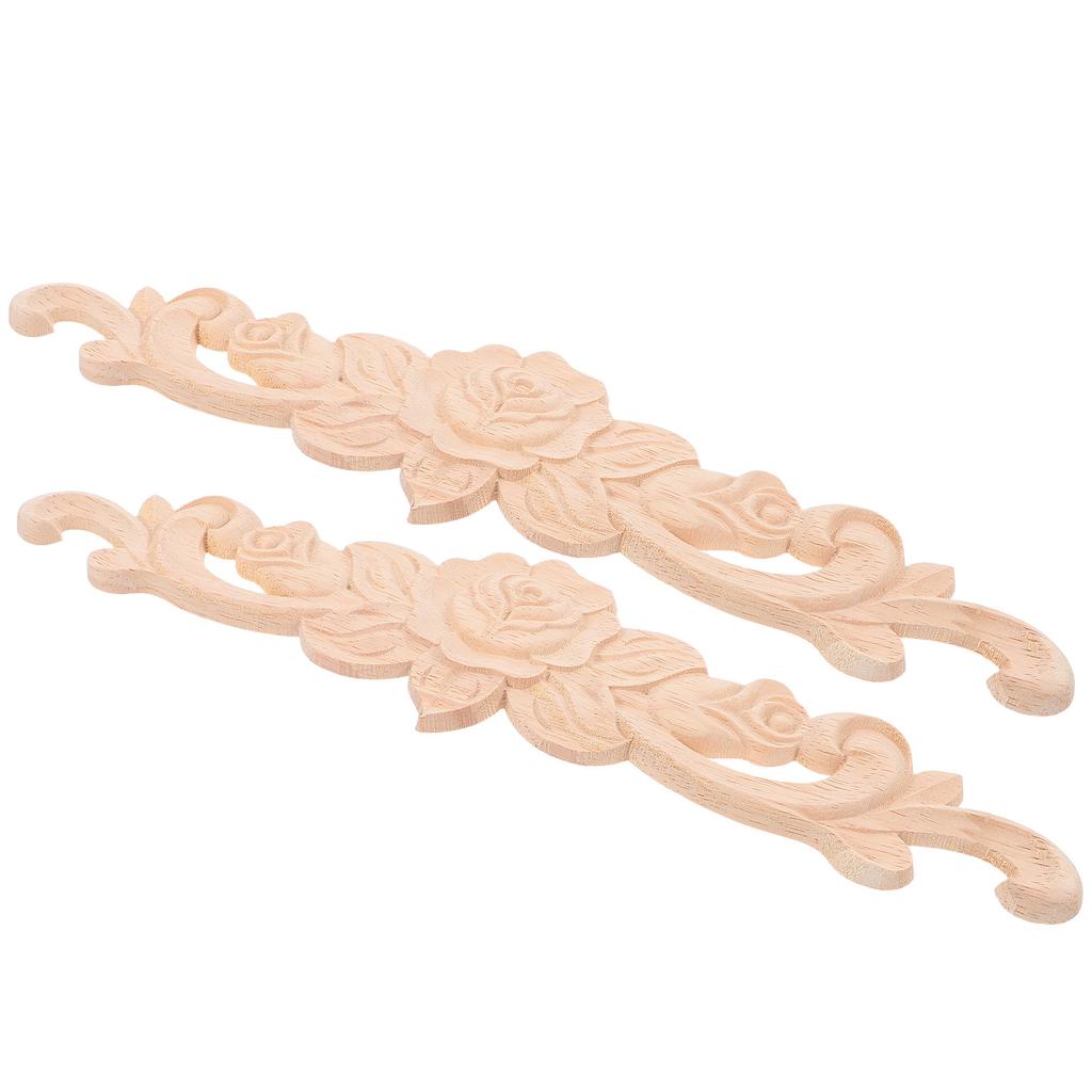 2Pcs Elegant Handcarved Wooden Rose Appliques for Furniture Dresser Cabinet Wall DIY Decorative Wood Carved Onlays Appliques