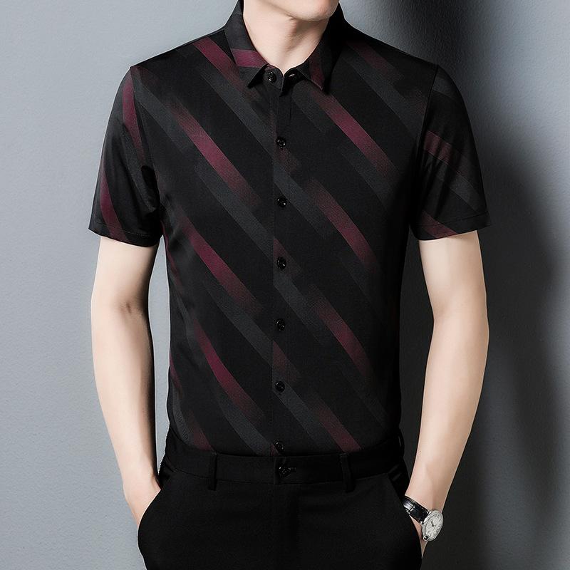 Летняя новая стильная полосатая рубашка с короткими рукавами для мужчин молодого — фото 6
