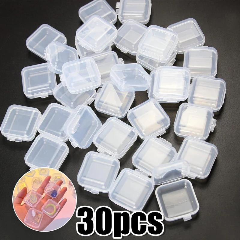 Transparent Plastic Mini Square Storage Box Covers Small Case for Pill Jewelry Earrings Dustproof Storage Pack Boxes