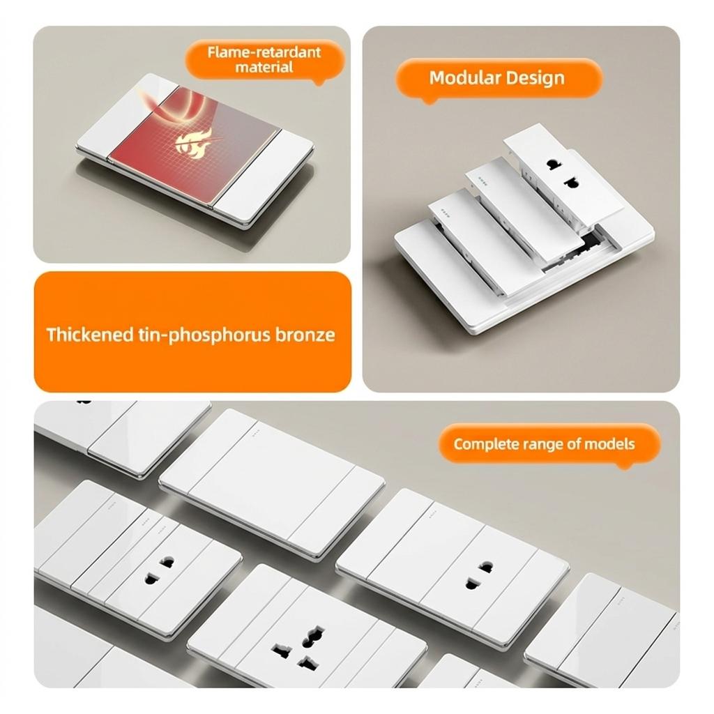Type 118 3-Pin Plug British Standard PC USB Wall Socket with Touch Panel Durable Power Switch Socket