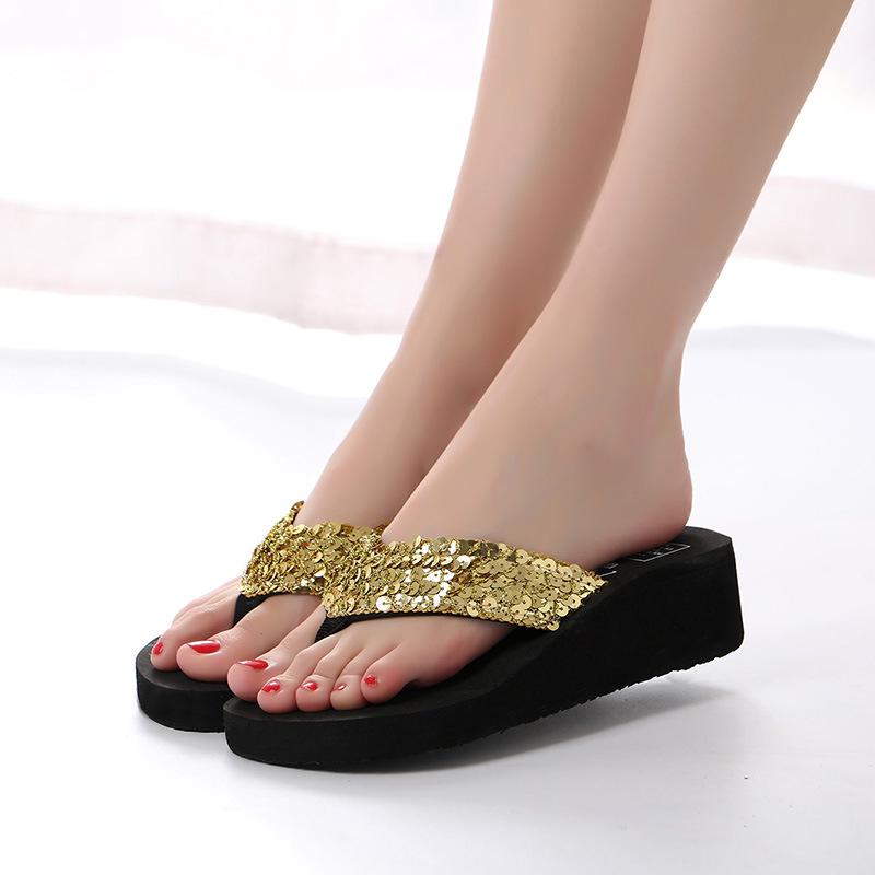 Women'S Bling Flip Flops Beach Summer Rhinestones Flip Casual Wedges Thong Sandals Shoes Fashion Slippers For Women Dressy