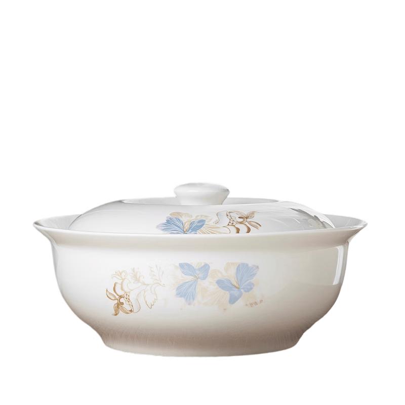 Large Ceramic Soup Bowl with Lid and Spoon