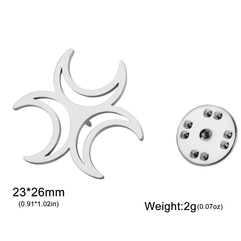 LIKGREAT Crescent Moon Brooch Witch Triple Goddess Moon Pin Stainless Steel Men's Wedding Shirt Collar Badge Jewelry Wholesale