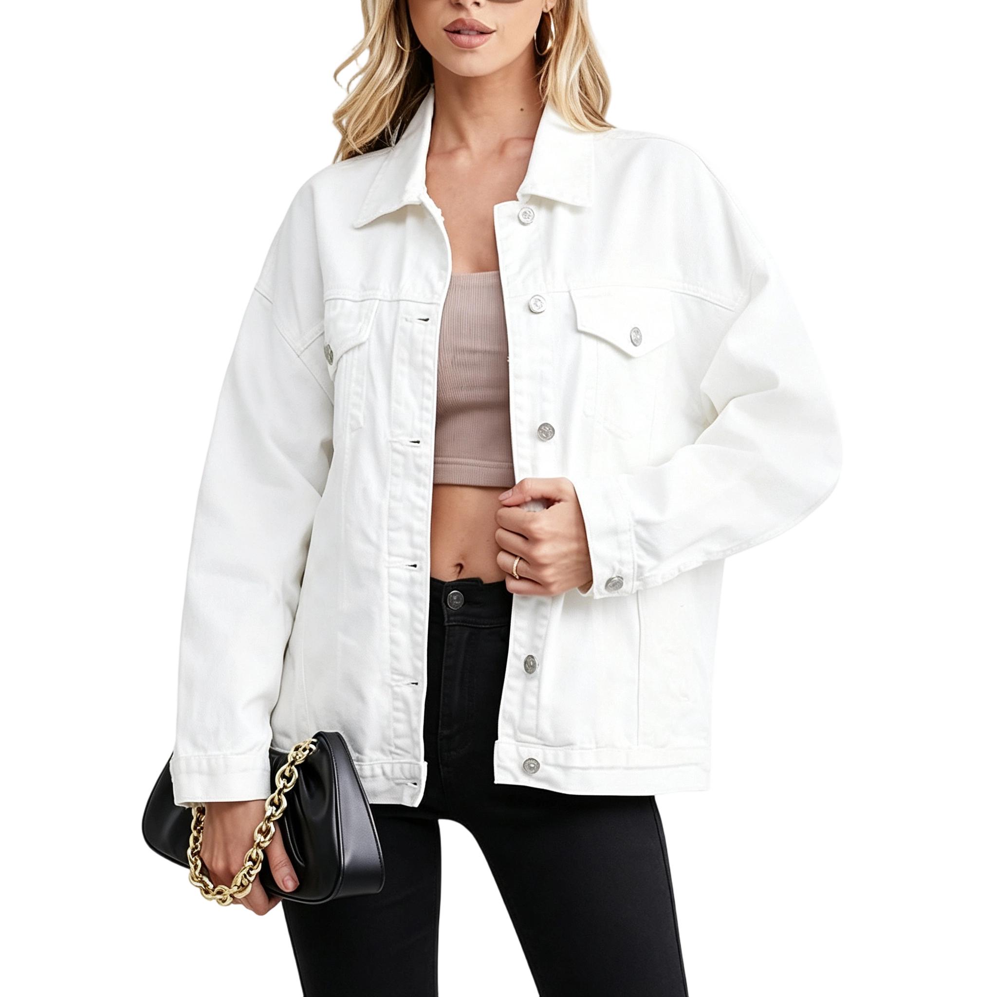 Damen Jeansjacke Retro Lässig Vintage für den Alltag XL weiß