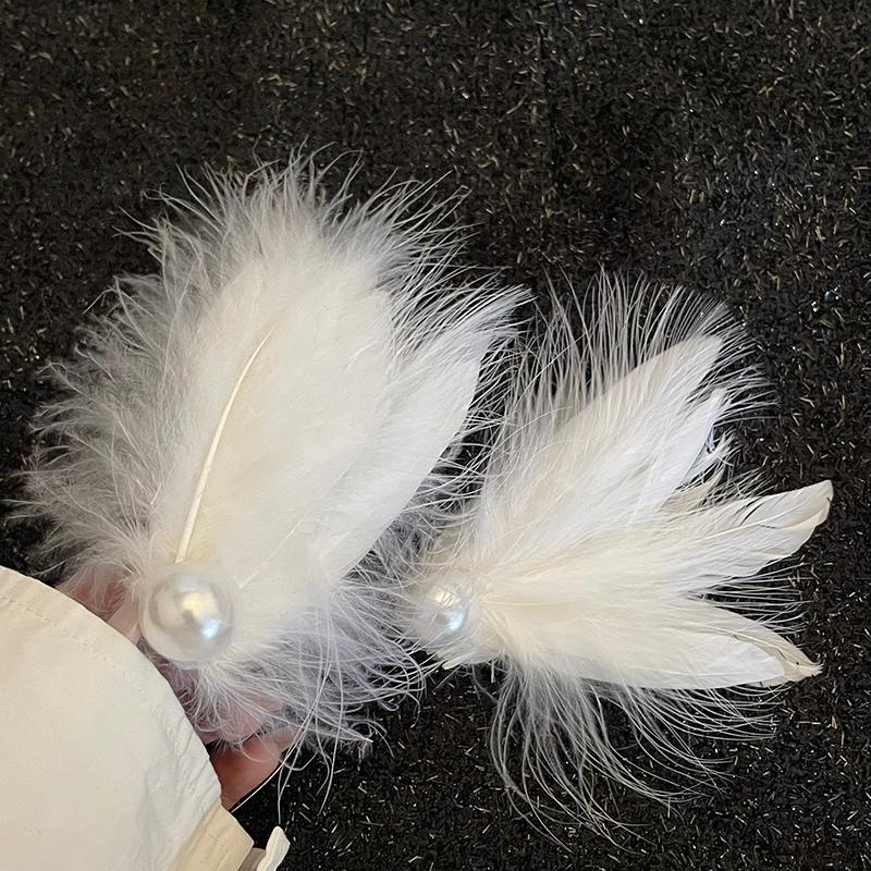 White Swan Feather Faux Pearl Hairpin Headwear Ballet Style Stage Performance Side Clip Girl Party Hair Accessories Gifts