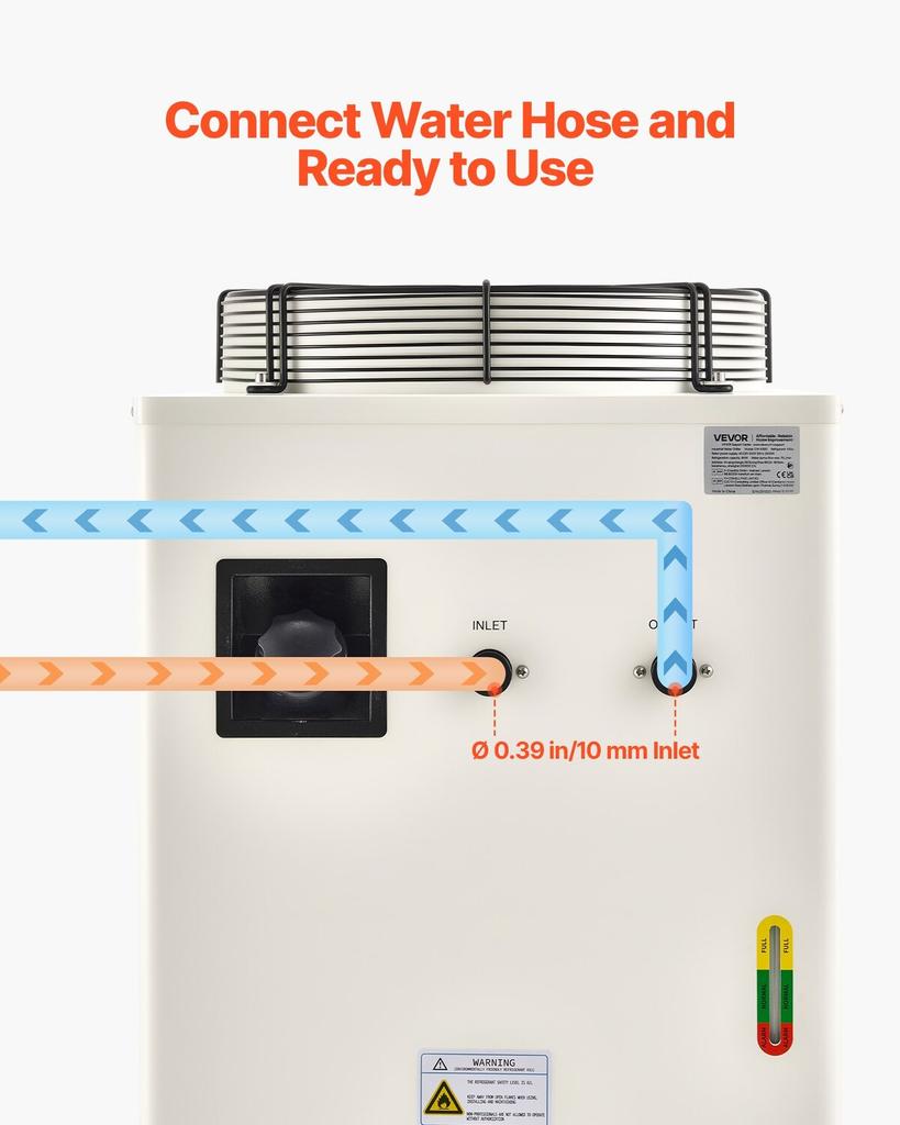 Refrigeratore d'acqua industriale, 8000 W, Sistema di raffreddamento refrigeratore d'acqua industriale con compressore, Portata massima 70 L/min, Capacità serbatoio 40 L, Refrigeratore per laser, per