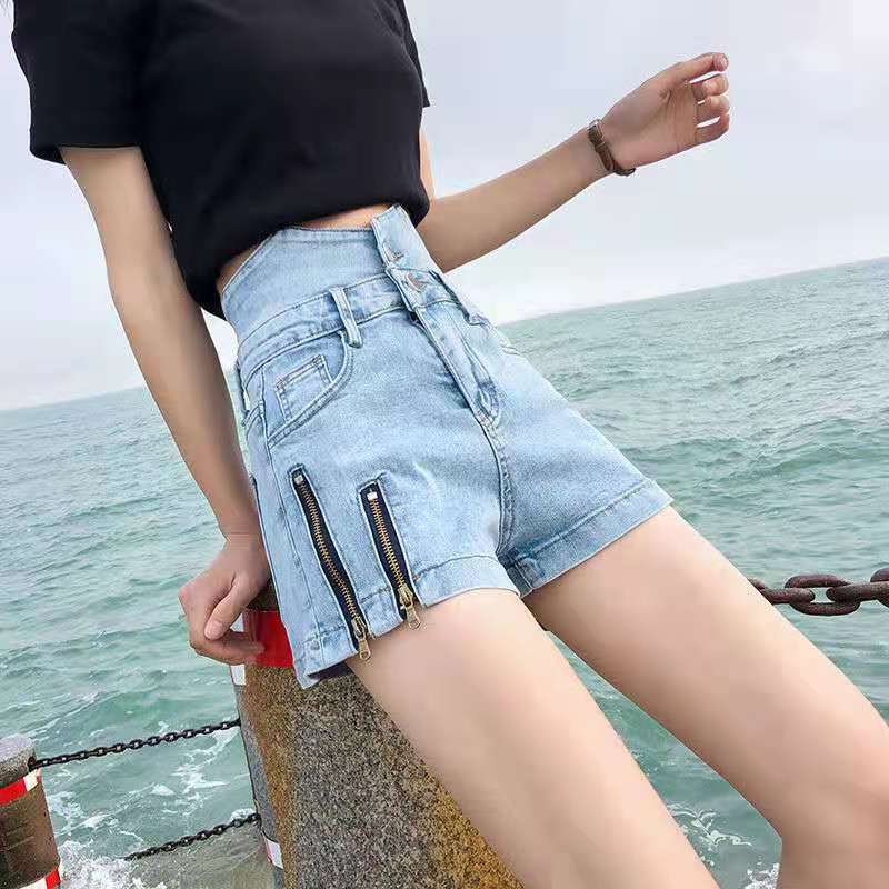 Cowboy Shorts for Women Summer High Waisted A-line Slit Zipper Trendy Outerwear Wide Leg Shorts