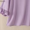 ZANZEA Camicetta casual da donna, girocollo, tinta unita, ampia, con maniche a 3/4