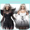 Stunning Halloween Women's Dark Angel Costume With Detachable Feather Wings And Plunging Neckline