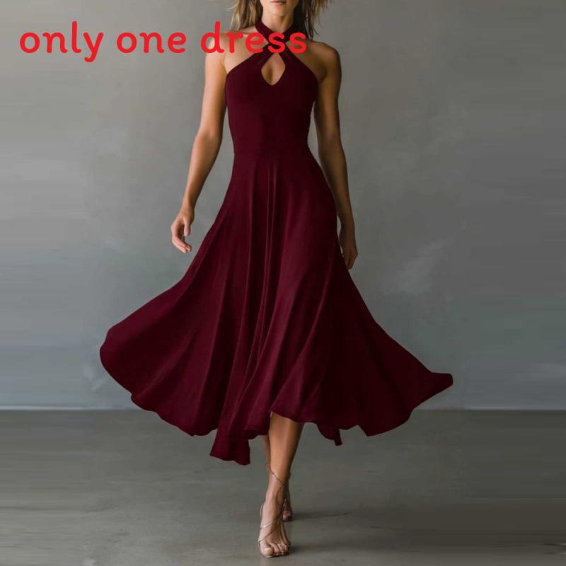 Elegant Vintage Black Lock Hole Backless Halter Aline Long Dress For Summer 2026