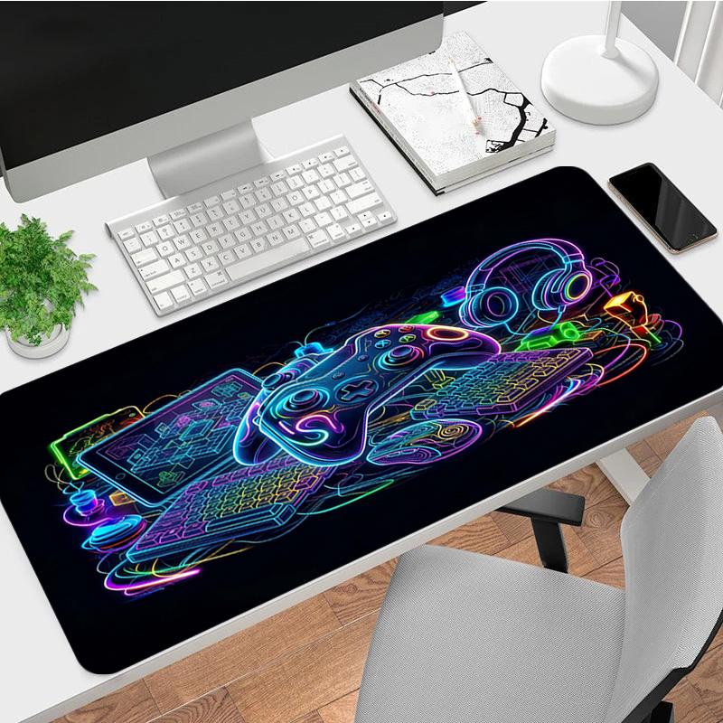 Neon Xl Gaming Mouse Pad Nonslip Rubber Base Stitched Edge Waterproof Desk Mat For Pc Laptop Gamer Office Computer Accessories C92752