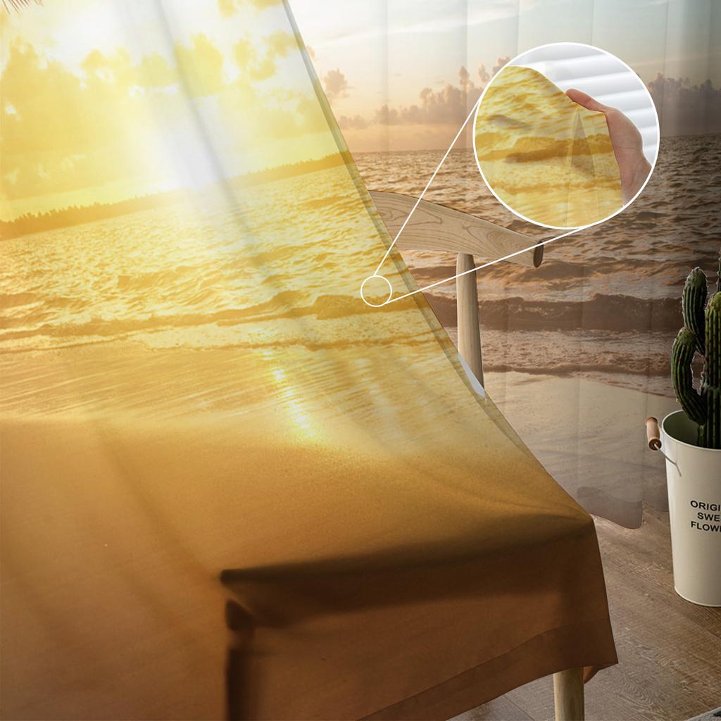 Dusk Beach Coconut Trees Chiffon Sheer Curtains for Living Room Bedroom Home Decoration Window Voile Tulle Curtain Drapes