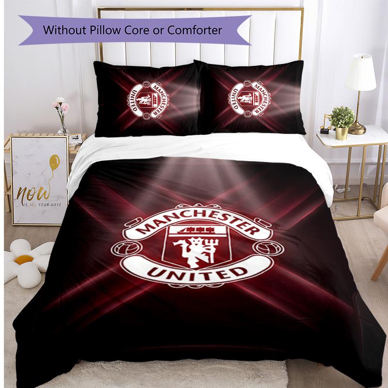 Set Lenzuola Manchester United FC Stampato 3 Pezzi Copripiumino Traspirante con Federe Biancheria da Letto Decorativa per Camera da Letto Casa