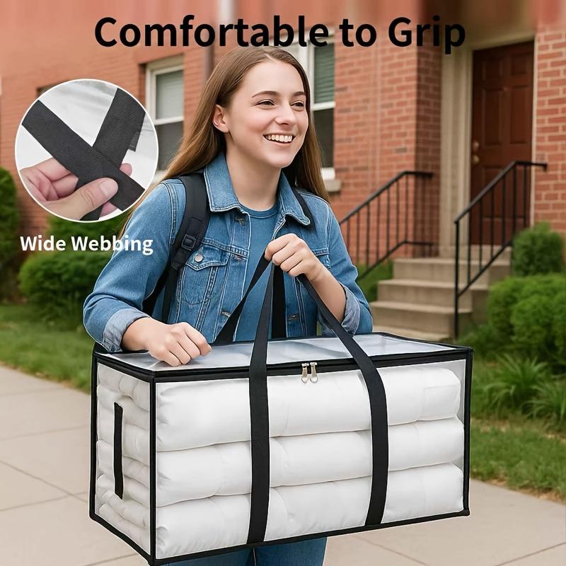 1Pc Heavy-Duty Waterproof Moving Storage Bag With Reinforced Handles And Zipper, Transparent Foldable Organizer Bag With Mesh Sides For Easy Viewing