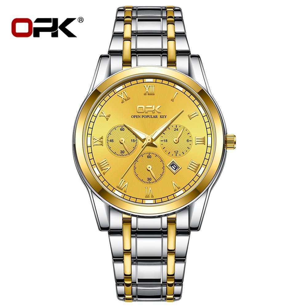 OPK Brand Steel Belt Dual Calendar MEN'S Quartz Watch 8119