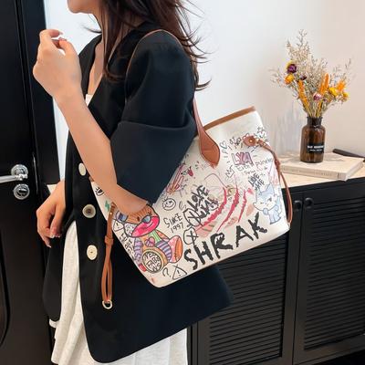 Cute New Autumn Large-capacity Cartoon Graffiti Print Going Out Fashionable Versatile Shoulder Handbag