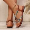 Printed Woven Sandals Flat Cross with Large Size Beach Sandals