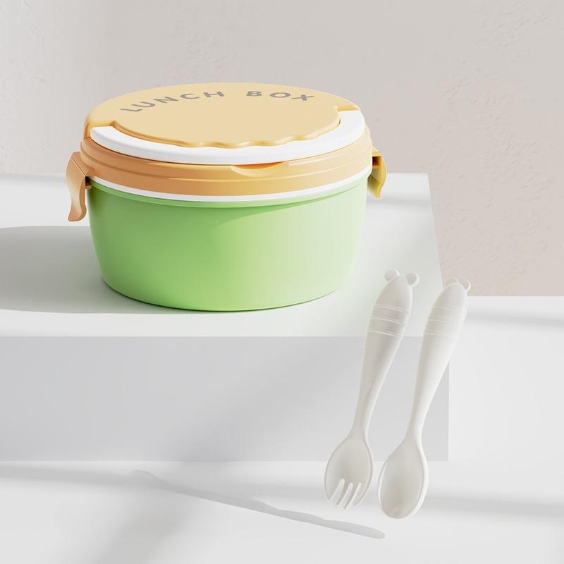 Double Layer Plastic Lunch Box with Spoon Fork BAP Free Child Kids Lunch Box Microwavable Leak-proof Bento Box Food Container