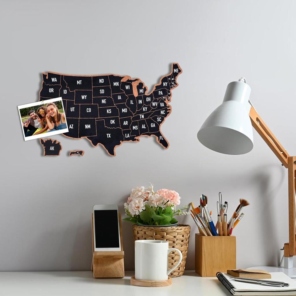 YCCYYCCY Frameless Cork Board Map of The United State, 14" X 11" Bulletin Boards for Walls, Travel Tracker Map for Office, School and Home