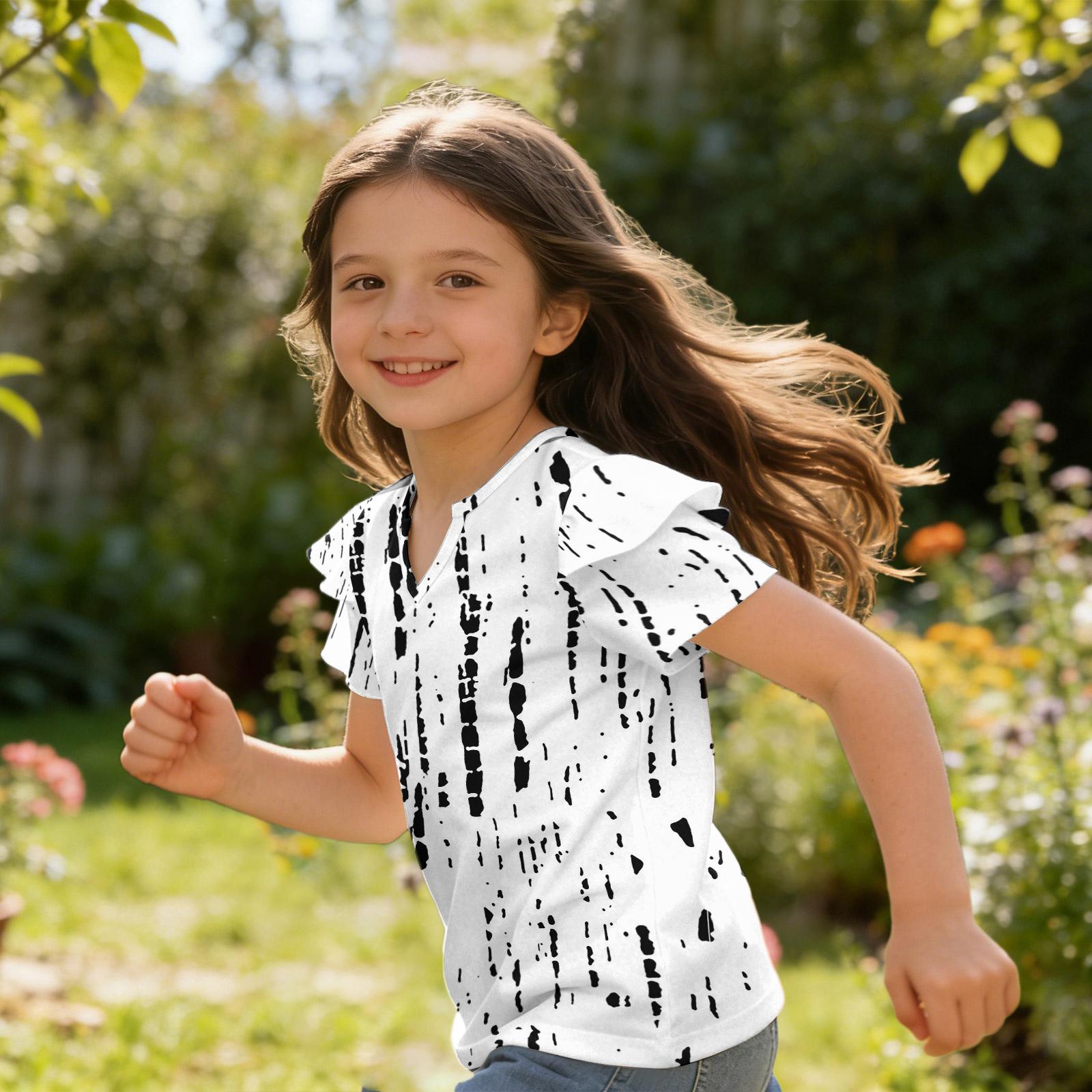 Girls  V-Neck Ruffle Tee - Short Sleeve Summer Blouse 110 белый