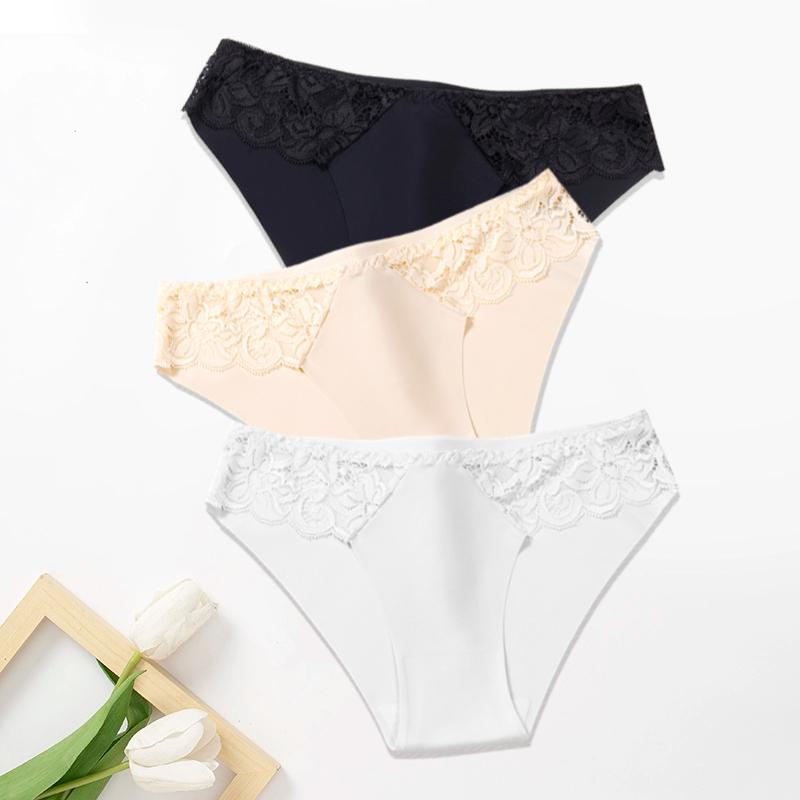 3Pcs/Set Lace Woman Panties Silk New Female Underwear for Woman Seamless Solid Lingerie Panties 3Pcs Free Shipping