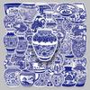 50 Blue & White Retro Chinese Porcelain Cartoon Stickers: Waterproof Decor for Journals, Phones, Bottles, and Cups.