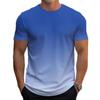 Men Gradient Color Short Sleeve T Shirt Crew Neck Casual Ombre Blue White Top