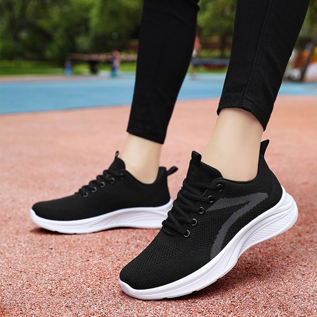Women's Lightweight Mesh Sneakers Lace Up Breathable Walking Shoes Slip Resistant Sole Athletic Casual Trainers