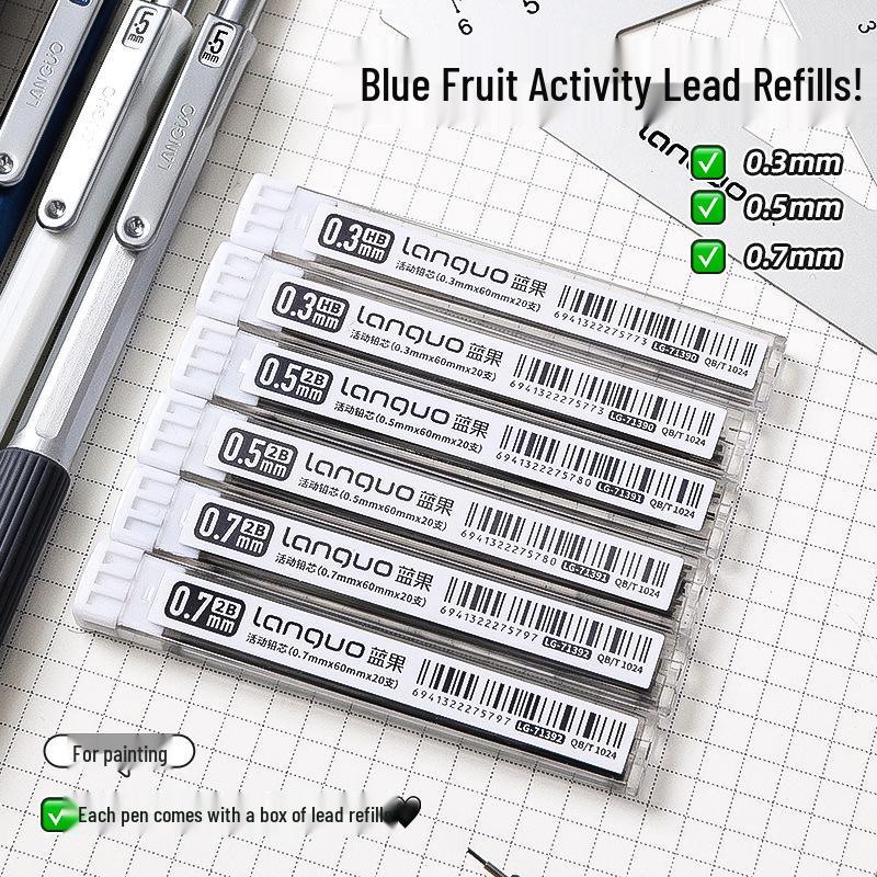 Blue Fruit Metal Mechanical Pencil with Built-in Eraser and Soft Grip for Student Writing and Sketching