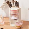 Makeup Brush Holder With Lid Clear Rotating Cosmetic Tool Organizer For Vanity