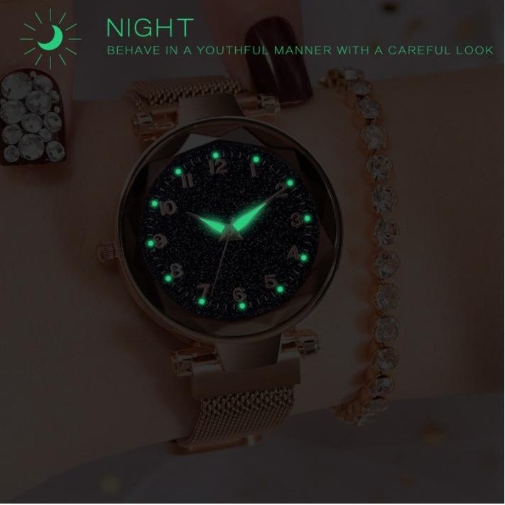 Digital Pointer Starry Sky Watch Creative Luminous Magnet Stone Milan Quartz Ladies Watch