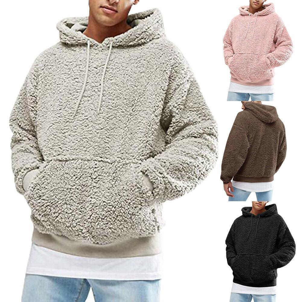 Winter Flauschiger Herren Hoodie Pullover Fleece Sweatshirt Kapuzenmantel Pullover