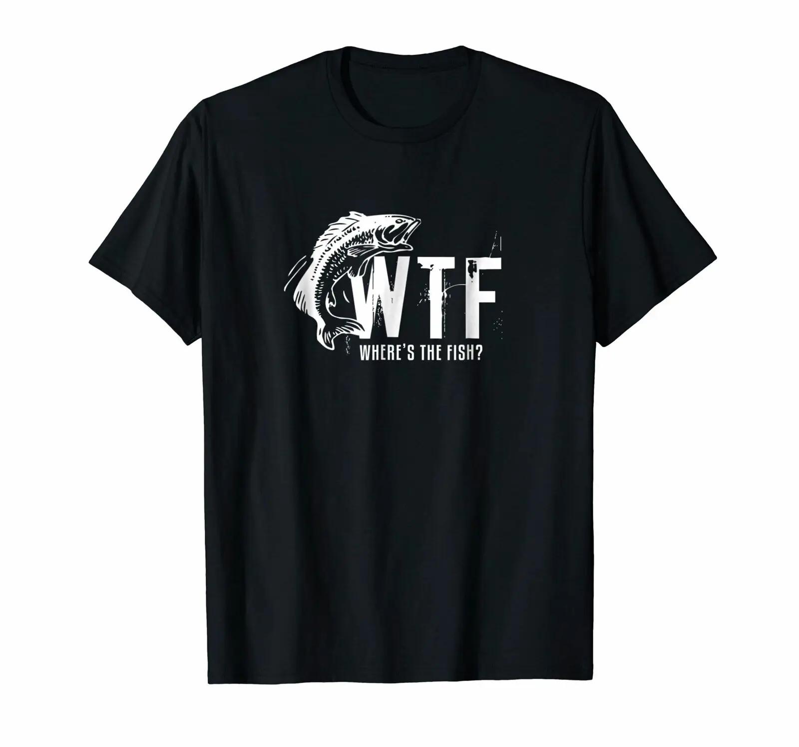 WTF Wheres The Fish Funny Fishing angler gift TShirt 100 Cotton ONeck Summer Short Sleeve Casual Mens Tshirt Size S3XL S