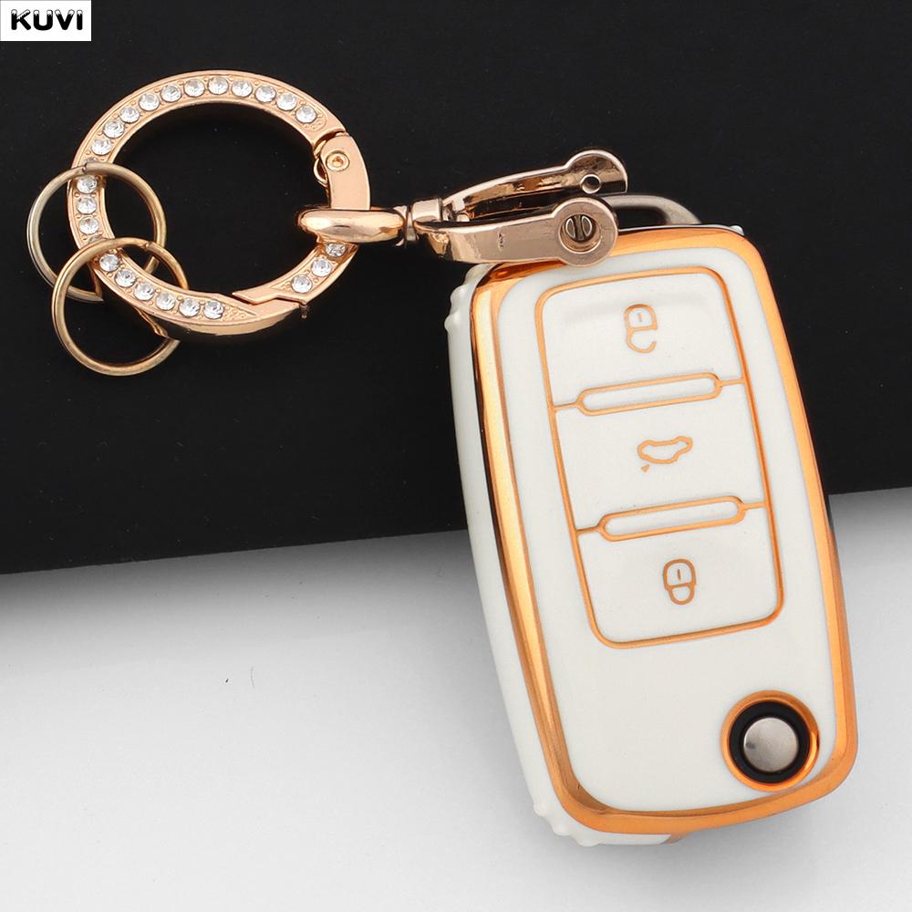 Pink Tpu Car Flip Key Case Cover For Volkswagen Vw Polo Golf Passat Tiguan Beetle Caddy T5 Up Eos Skoda Octavia Seat Leon Altea