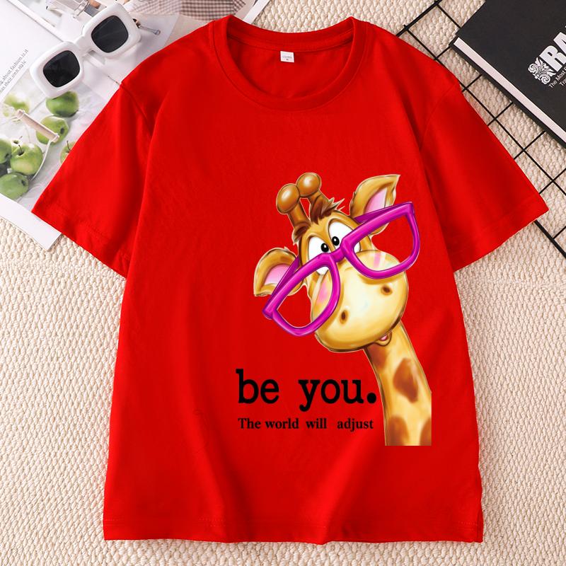 Funny Giraffe Print Short Sleeve TShirt Unisex Unisex Round Neck Casual Streetwear Cotton Printed Graphic Tees Unisex Clothes
