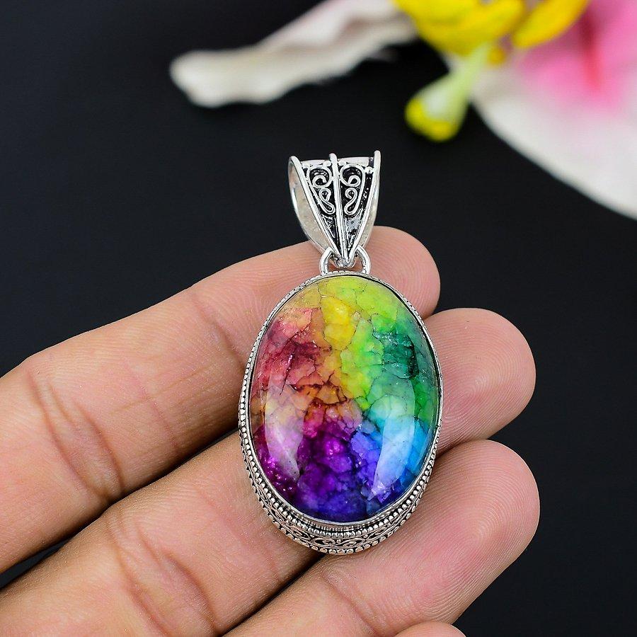 Rainbow Solar Quartz Gemstone 925 Sterling Silver Jewelry Pendant 2.13" KG-91