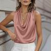 Europese & Amerikaanse Dames Satin Zijde Geplooide Mouwloze Top voor Herfst