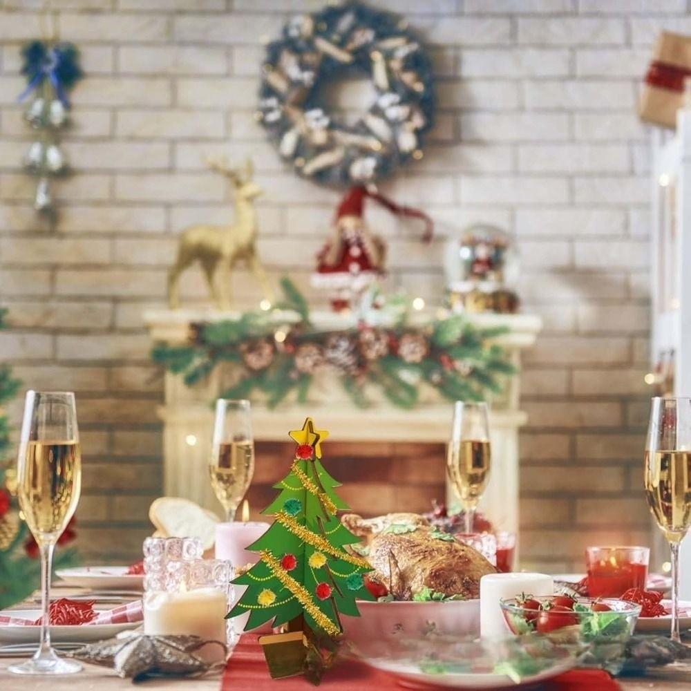 70Pcs DIY Handmade Christmas Tree 3D Painting Christmas Tree Ornaments Parent-child Interaction Painted Wood Chips