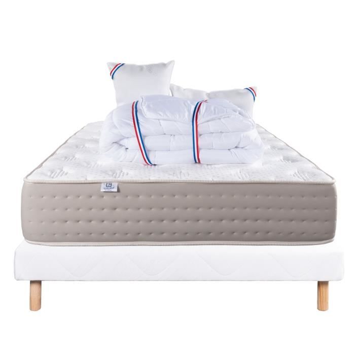 Dreamlux Mattress Set, 26 Cm Pocket Springs Memory Foam Firm Reversible+white Bed Base Ep 13cm + 2 Pillows + Duvet