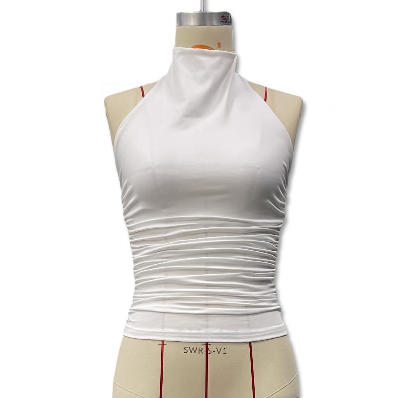 Sommer Rückenfrei Sexy Hängender Hals Weste Ärmelloses T-Shirt Elegant Damen Neu Einfarbig Tanktops Schlanke Passform Mode Streetwear Bluse