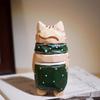 Christmas Decorations Wooden Kitten Couple Sculpture Home Decoration Handmade Wood Carving Kitten Ornaments Small Animal