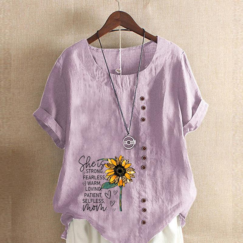T-shirt à Manches Courtes Imprimé Tournesol Mode Femme Chemise en Coton Ample Décontracté Blouse d'Été Ample Hauts Grande Taille