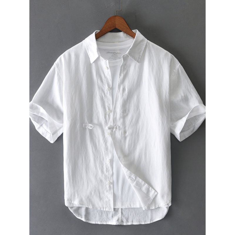 Summer Japanese Retro Linen Short Sleeve Shirt Men Chinese Style Niche Style Ethnic Design Loose Casual Shirt Thin