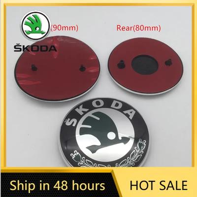 Car Sticker 2025 New 1pcs 3D 90mm 80mm for SKODA Car Front Grille Head Hood Bonnet Emblem Rear Tail Bumper Trunk Sticker Badge S BB111