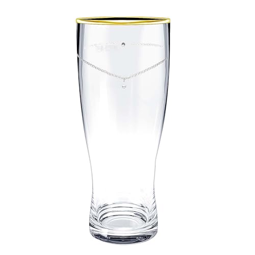 Lara Christie Platinum and Gold Rimmed Solitaire Beer Glasses, 410ml, Pair, LH-84-0004P-S