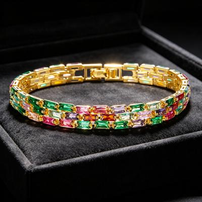 Charm Female Rainbow Zircon Stone Reatangle Bracelet Gold Color Wedding Jewelry For Women