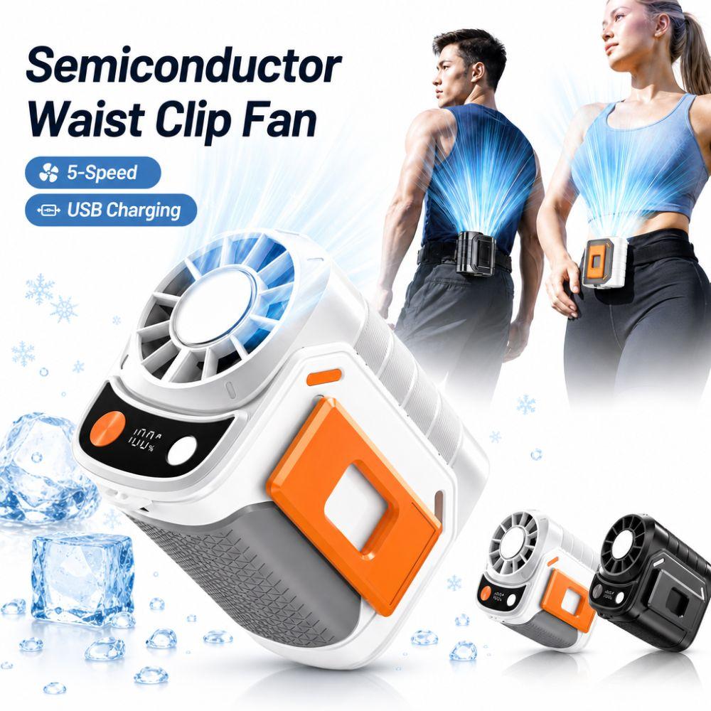 Clip on Waist Clip Fan 5-Speed Adjustable Large Battery Semiconductor Waist Fan Silent USB Charging Electric Cooling Fan